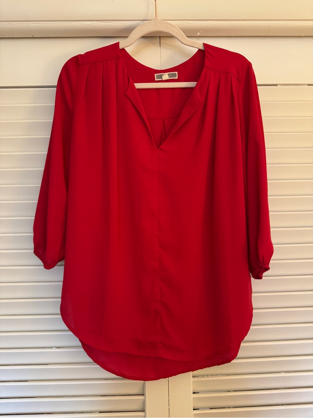 Pleione Bright Red V-Neck Tunic Blouse